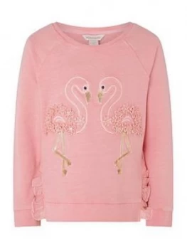 Monsoon Girls Flamingo Garment Dye Sweatshirt - Coral