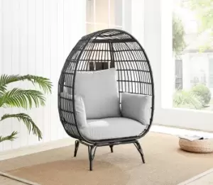 Egg Luxury Outdoor PE Rattan Garden Chair with Metal Legs And Thick Grey Cushions Perfect For Patios or Decking