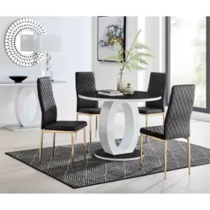 Furniture Box Giovani Round Black 100Cm Table and 4 Black Velvet Milan Gold Leg Chairs