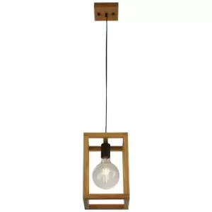 Searchlight Square Woven Bamboo Wood 1 Light Pendant