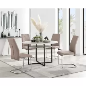 Furniturebox Adley Grey Concrete Effect 120cm Storage Dining Table & 4 Cappuccino Lorenzo Silver Leg Faux Leather Chairs