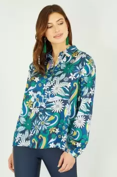 Green Paisley Print Satin Relaxed Shirt