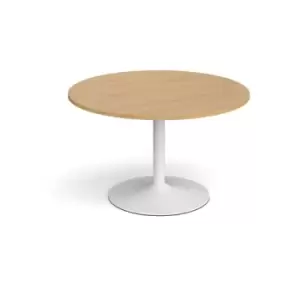 Trumpet base circular boardroom table 1200mm - white base and oak top