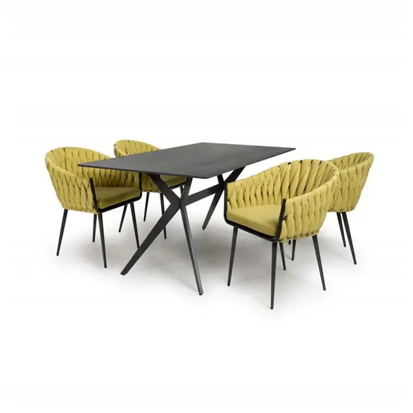 Shankar Timor 1.6m Black & 4 Pandora Yellow Dining Set - Black 9016075