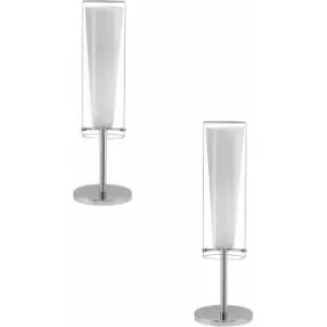 Loops - 2 pack Table Lamp Colour Chrome Shade Clear White Glass Glass Opal Matt E27 60W