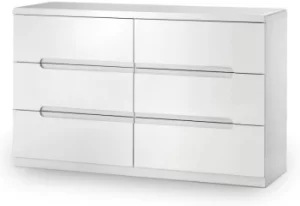 Julian Bowen Manhattan White High Gloss 6 Drawer Chest of Drawers Flat Packed