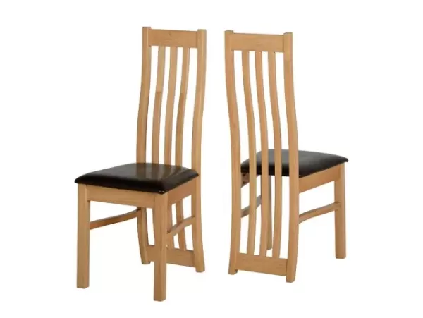 Seconique Ainsley Set of 2 Oak Effect and Faux Leather Dining Chairs