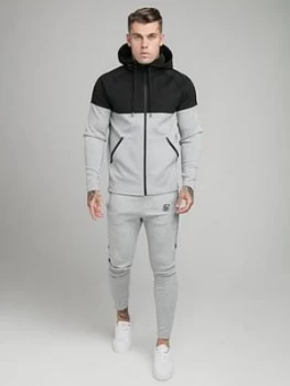 Siksilk Motion Tape Zip Through Hoodie Tracksuit, Grey/Black, Size 2XL, Men