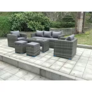 Fimous 5 Seater Outdoor Grey Mixed Wicker Rattan Lounge Complete Sofa Set with Coffee Table and 2 Stools