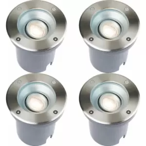 4 pack Recessed Outdoor IP67 Round Ground Light - 50W GU10 - Stainless Steel