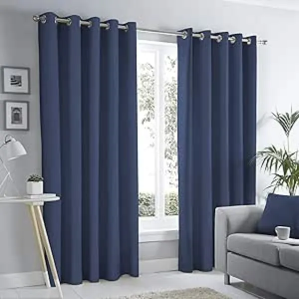 Fusion Sorbonne 100% Cotton Eyelet Lined Curtains, Navy, 66 x 90" - Fusion SNENN66906LUU