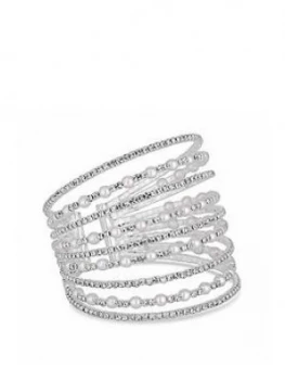 Mood Silver Plated Pearl And Crystal Wide Cuff Bracelet