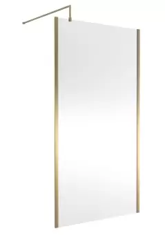 Hudson Reed 1100mm Outer Framed Wetroom Screen With Support Bar - Brushed Brass