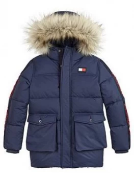 Tommy Hilfiger Boys Faux Fur Trim Arctic Tape Parka - Navy, Size Age: 4 Years