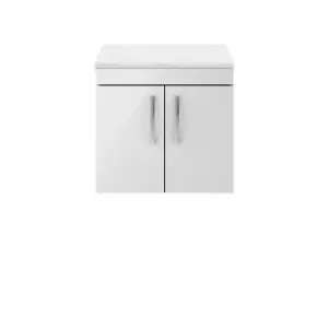 Nuie Athena 600 Wall Hung 2-door Vanity & Sparkling White Worktop - Gloss Grey Mist