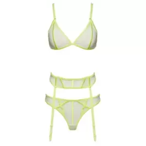 I Saw It First Mesh Seam Detail 3 Piece Lingerie Set - Yellow