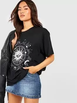 Boohoo Celestial Print Oversized T-Shirt - Black, Size S, Women