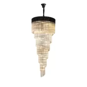 Poland Ceiling Pendant Round 7 Tier 31 Light E14, Matt Black, Cognac Sculpted Glass