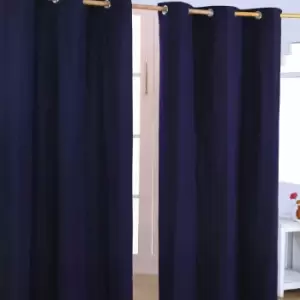 Homecapes Plain Off Navy Blue Cotton Eyelet Curtains 137 x 228cm - Blue