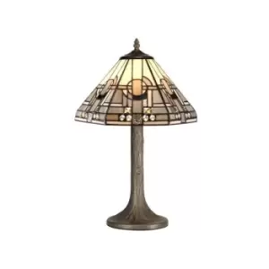 Luminosa Lighting - 1 Light Tree Like Table Lamp E27 With 30cm Tiffany Shade, White, Grey, Black, Clear Crystal, Aged Antique Brass