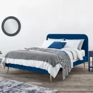 Elona Navy Blue Velvet Upholstered Double Bed Frame Only - Blue