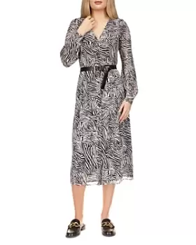 Michael Kors Zebra Print Button Front Midi Dress