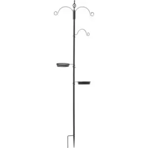 HOMESCAPES Black Standalone Bird Feeding and Water Station, 223cm Tall - Black - Black - Black