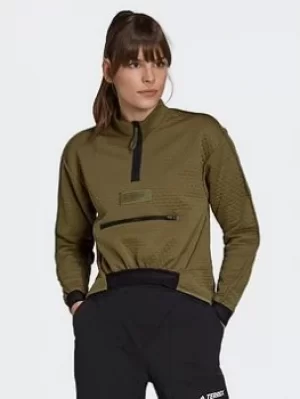 adidas Terrex Hike 1/2 Zip Fleece, Green Size M Women