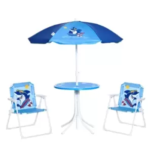 Outsunny Kids Foldable Four Piece Garden Set With Table Chairs Umbrella - Blue