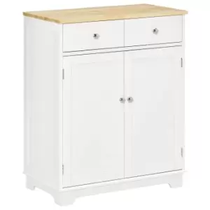 Homcom Rubberwood Sideboard Island With Adjustable Shelf White With Wood Top