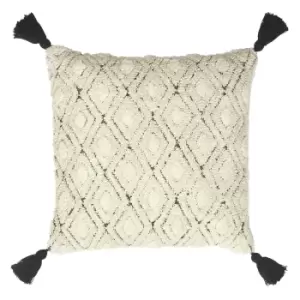 Berbera Geometric Tufted Cushion Natural/Black, Natural/Black / 45 x 45cm / Polyester Filled