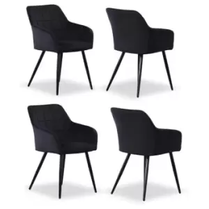 Set of 1/2/4 Camden Velvet upholstered Square Stitched Chairs - Black - Set of 4 - Black