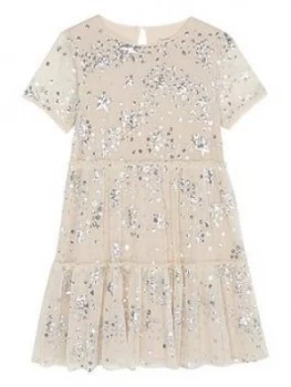 Mintie by Mint Velvet Girls Silver Star Sequined Dress - Cream, Size 7-8 Years, Women