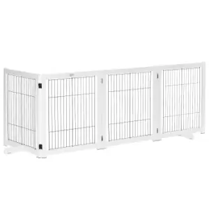 PawHut Dog Gate Wooden Foldable Small & Medium-Sized Pet Gate 4 Panel with Support Feet Pet Fence Safety Barrier for House Doorway Stairs White