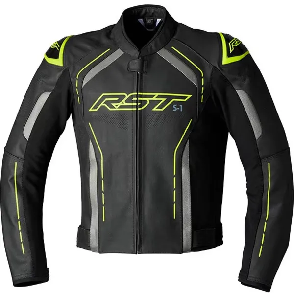 RST S1 Leather Jacket Black Grey Fluo Yellow Size 44