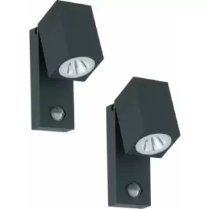 Loops - 2 pack IP44 Outdoor Wall Light & pir Sensor Anthracite Aluminium 5W led