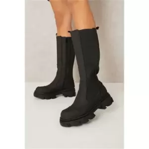 I Saw It First Black Chunky Wellie Detail Knee High Boots - Black