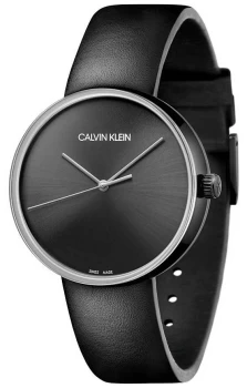 Calvin Klein Womens Black Leather Strap Black Dial Watch