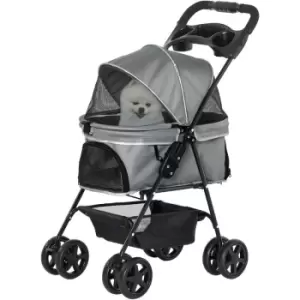 PawHut No-Zip Dog Stroller Pet Cat Travel Pushchair One-Click Fold for Small Dogs Grey - Grey