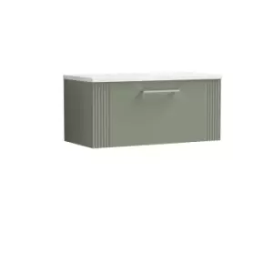 Nuie Deco 800mm Wall Hung Single Drawer Vanity & Sparkling White Laminate Top - Satin Reed Green