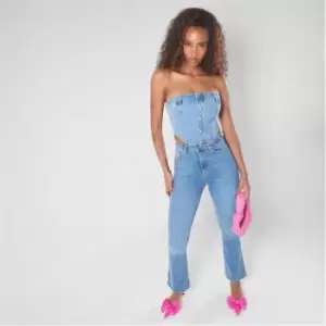 Missguided Bandeau Seam Detail Denim Top - Blue