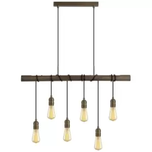 Luminosa Pendant, 6 x E27, Medium Oak, Antique Brass