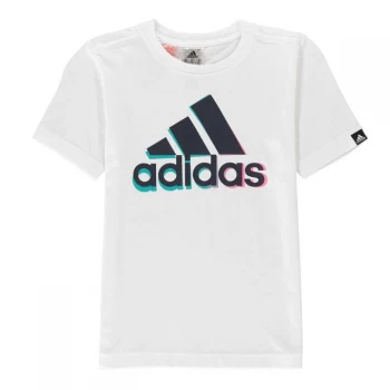 adidas Camo Linear T Shirt Junior - White BOS