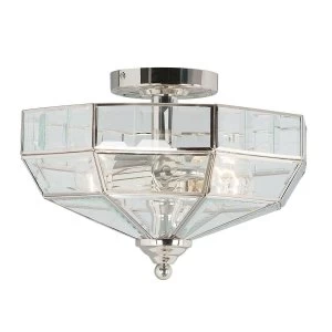 2 Light Semi Flush Ceiling Light Polished Nickel, E27