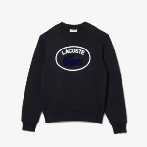 Lacoste Womens Loose Fit Organic Cotton Fleece Sweatshirt Size 10 Navy Blue