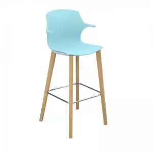 Roscoe high stool with natural oak legs and plastic shell with arms -