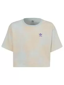 adidas Originals Junior Girls Print Cropped T-Shirt, Light Blue, Size 9-10 Years, Women