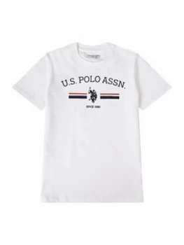 U.S. Polo Assn. Boys Stripe Rider Print Short Sleeve T-Shirt - White, Size 14-15 Years