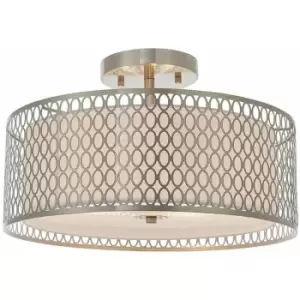 Low Ceiling Geometric Light Satin Nickel Glass & Fabric Round Modern Lamp Shade