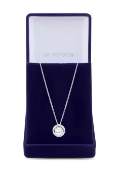 Rhodium Plated Cubic Zirconia Halo Pendant Necklace - Gift Boxed